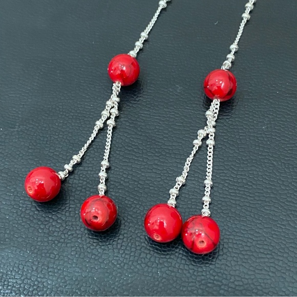 Silver-tone Chain with Red Beads Lariat 24-Inch Necklace 14.2g - Picture 9 of 14